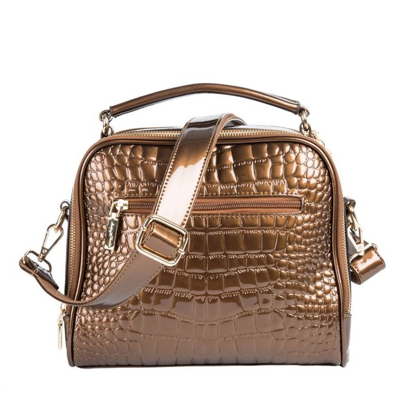 Lucien Hanna Bronze Patent Leather Crossbody Camera Work Tote Purse - Picture 9 of 16